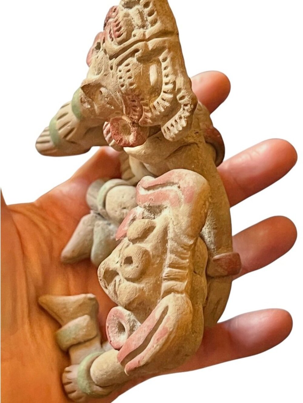 Teotihuacan Ceramic Pre-Columbian Style Figurine Pair Earth Tones & Accents 5" T - Picture 7 of 11